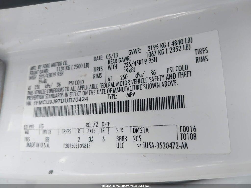 1FMCU9J97DUD70424 2013 FORD ESCAPE photo no. 9