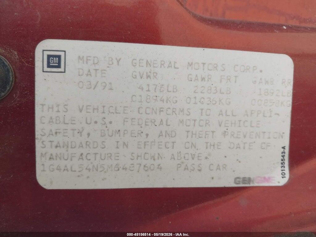 1G4AL54N5M6437604 1991 BUICK CENTURY photo no. 9