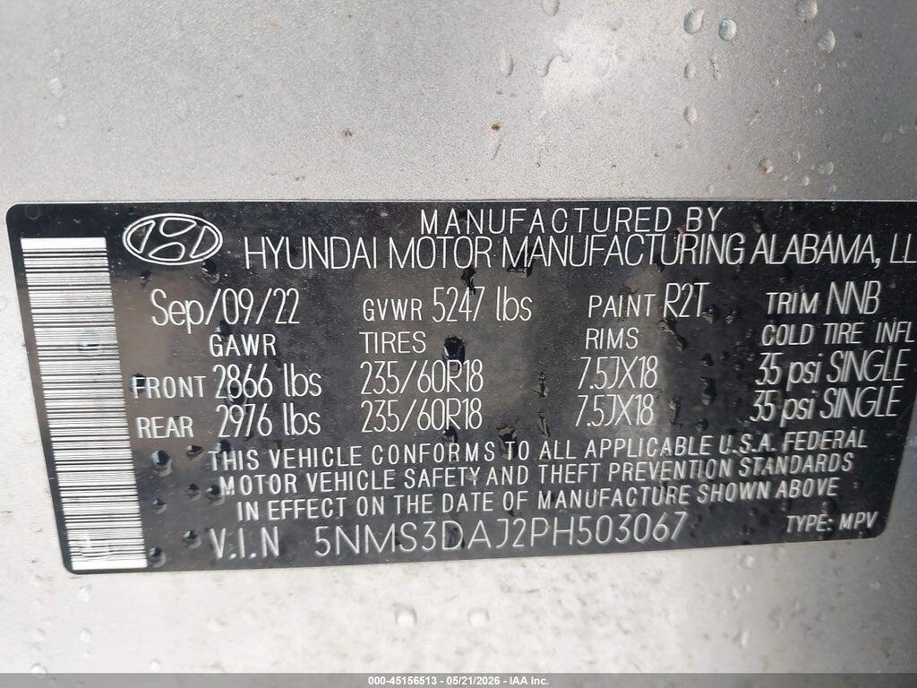 5NMS3DAJ2PH503067 2023 HYUNDAI SANTA FE photo no. 9