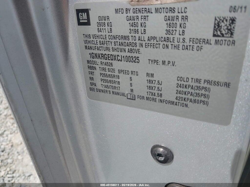 1GNKRGEDXCJ100325 2012 CHEVROLET TRAVERSE photo no. 9