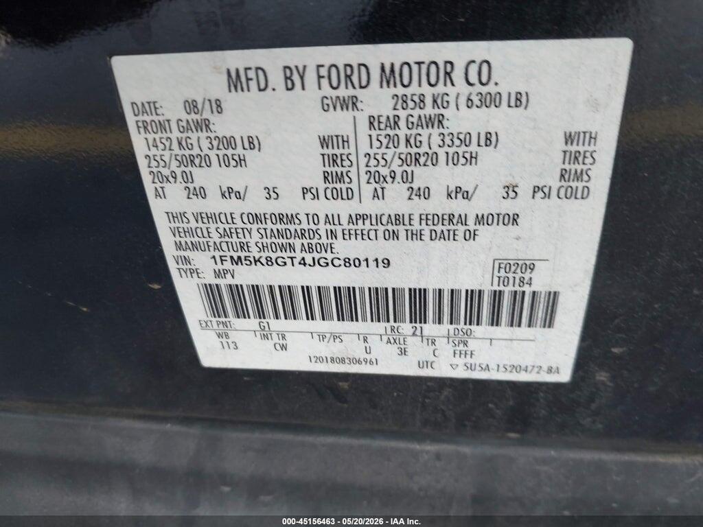 1FM5K8GT4JGC80119 2018 FORD EXPLORER photo no. 9