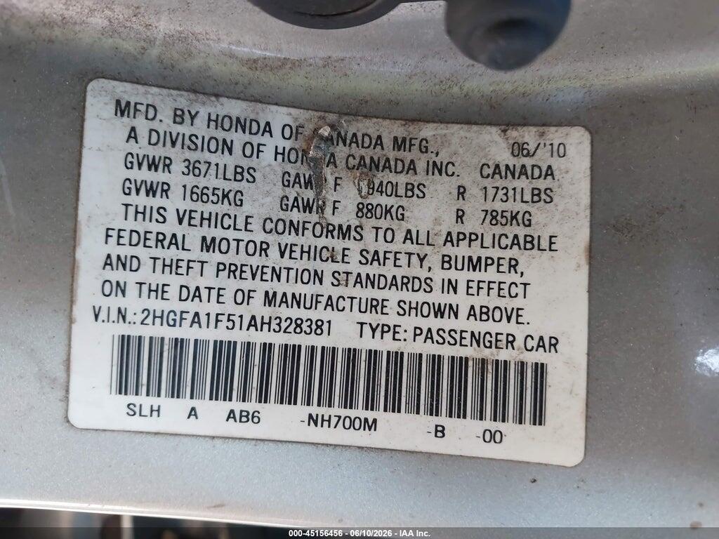 2HGFA1F51AH328381 2010 HONDA CIVIC photo no. 9