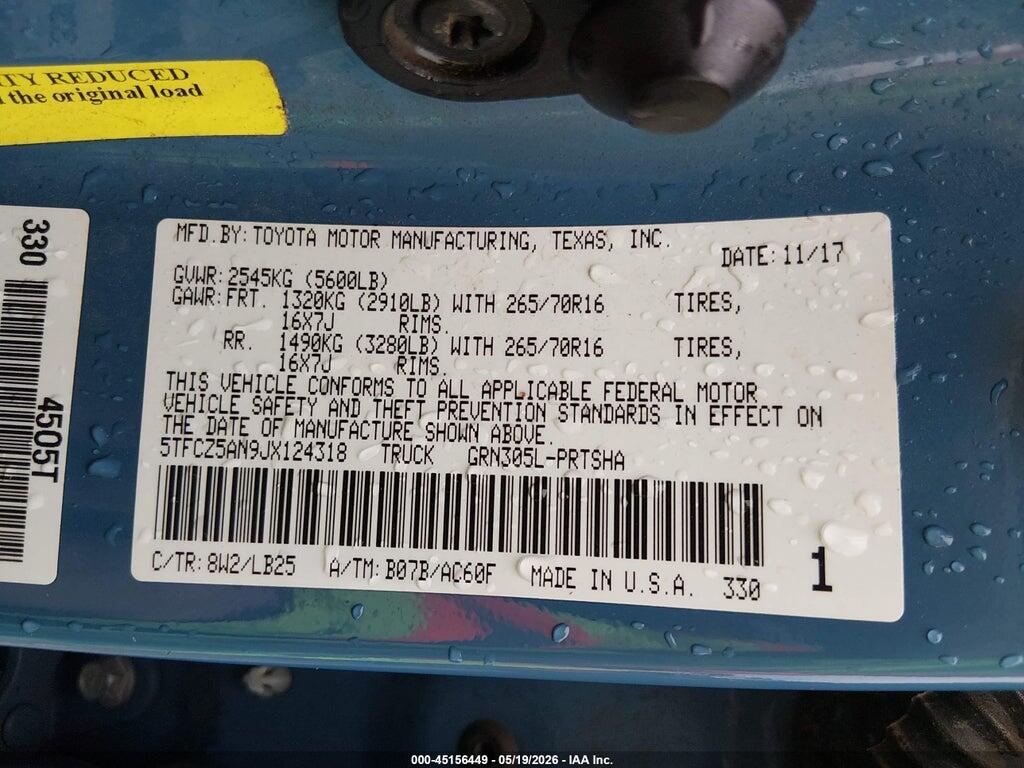 5TFCZ5AN9JX124318 2018 TOYOTA TACOMA photo no. 9