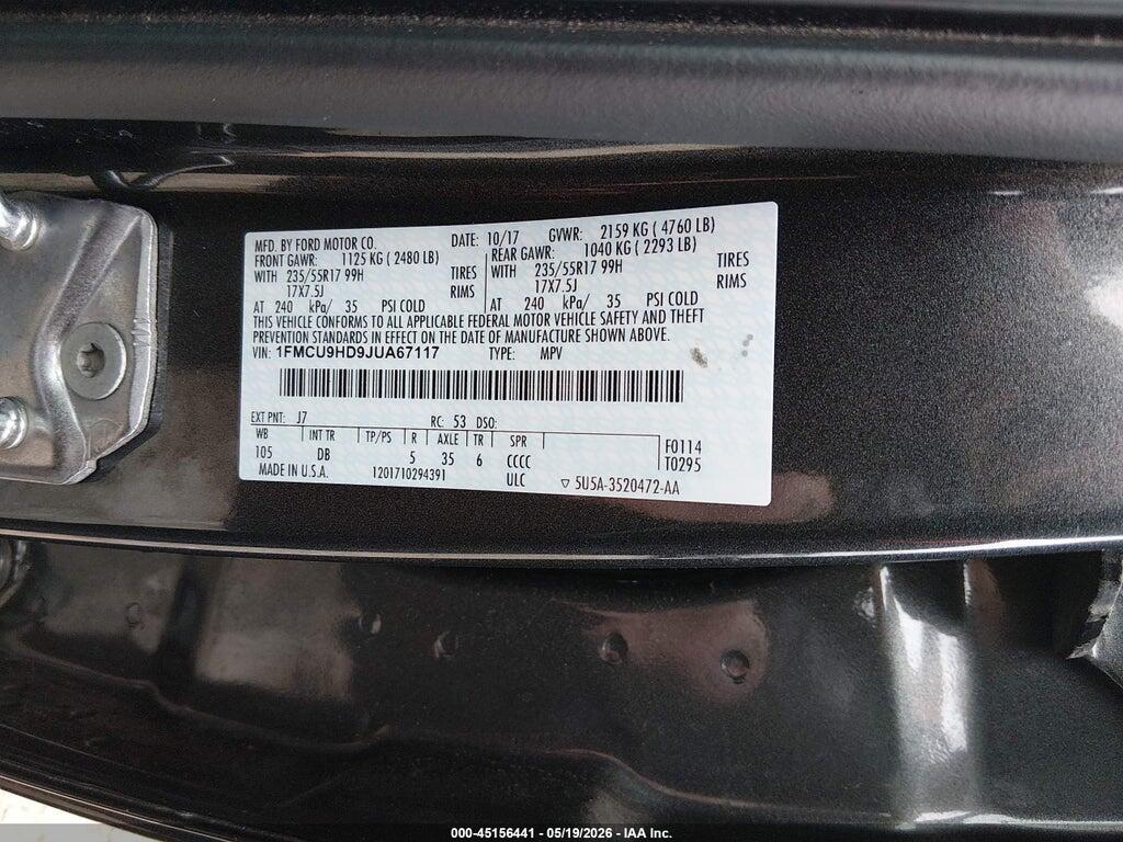 1FMCU9HD9JUA67117 2018 FORD ESCAPE photo no. 9