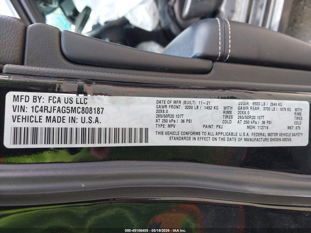1C4RJFAG5MC808187 2021 JEEP GRAND CHEROKEE photo no. 9