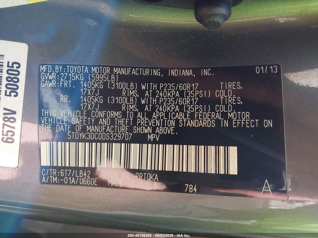 5TDYK3DC0DS329707 2013 TOYOTA SIENNA photo no. 9