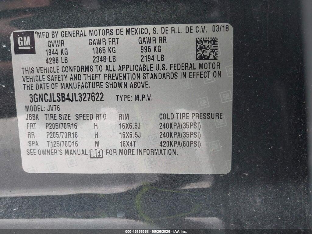 3GNCJLSB4JL327622 2018 CHEVROLET TRAX photo no. 9