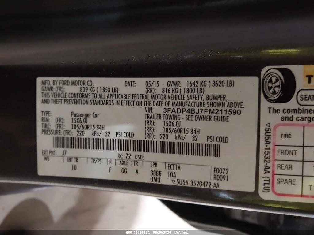 3FADP4BJ7FM211590 2015 FORD FIESTA photo no. 9
