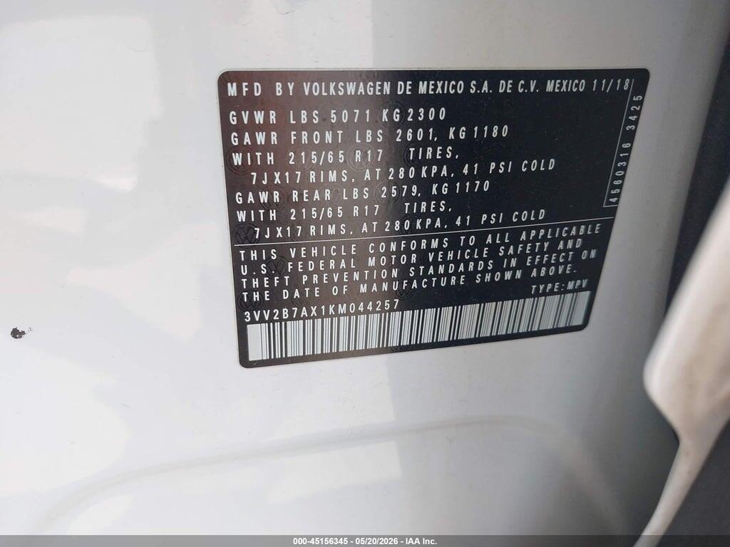 3VV2B7AX1KM044257 2019 VOLKSWAGEN TIGUAN photo no. 9