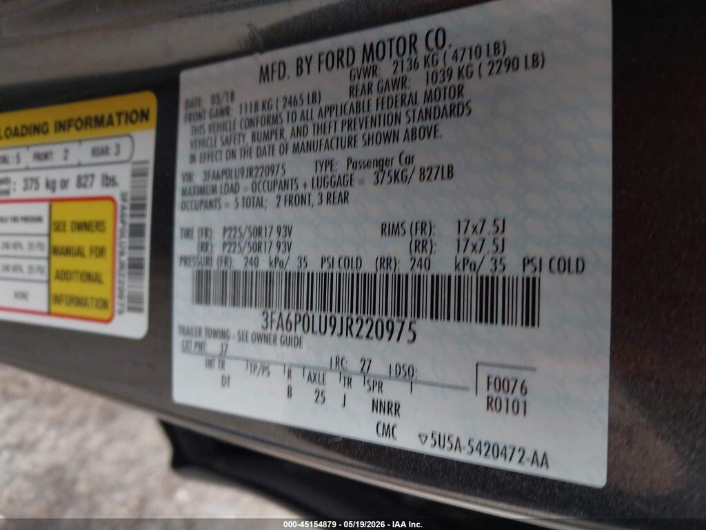 3FA6P0LU9JR220975 2018 FORD FUSION HYBRID photo no. 9