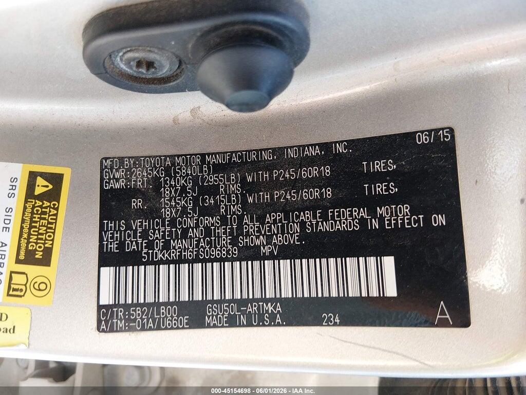 5TDKKRFH6FS096839 2015 TOYOTA HIGHLANDER photo no. 9
