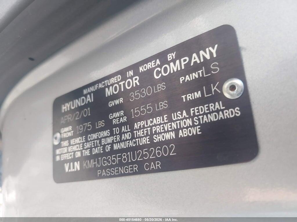 KMHJG35F81U252602 2001 HYUNDAI TIBURON photo no. 9
