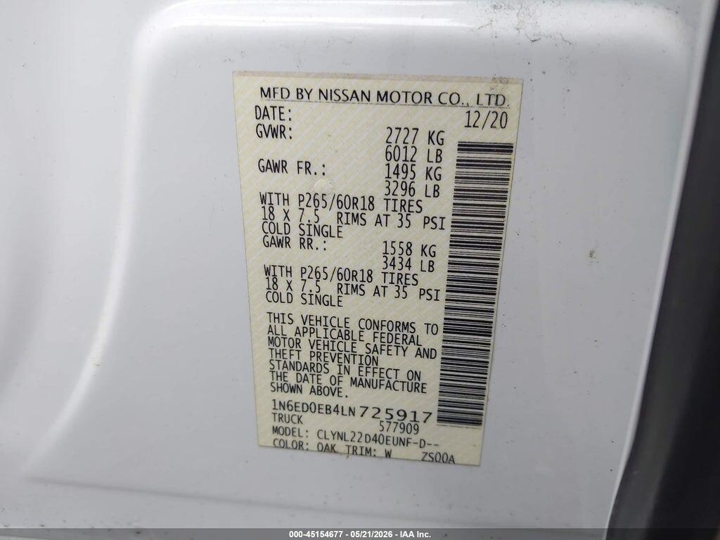 1N6ED0EB4LN725917 2020 NISSAN FRONTIER photo no. 9