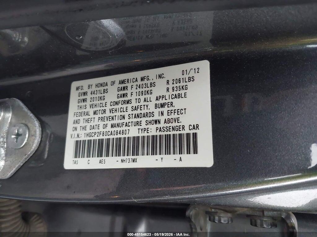 1HGCP2F80CA084807 2012 HONDA ACCORD photo no. 9