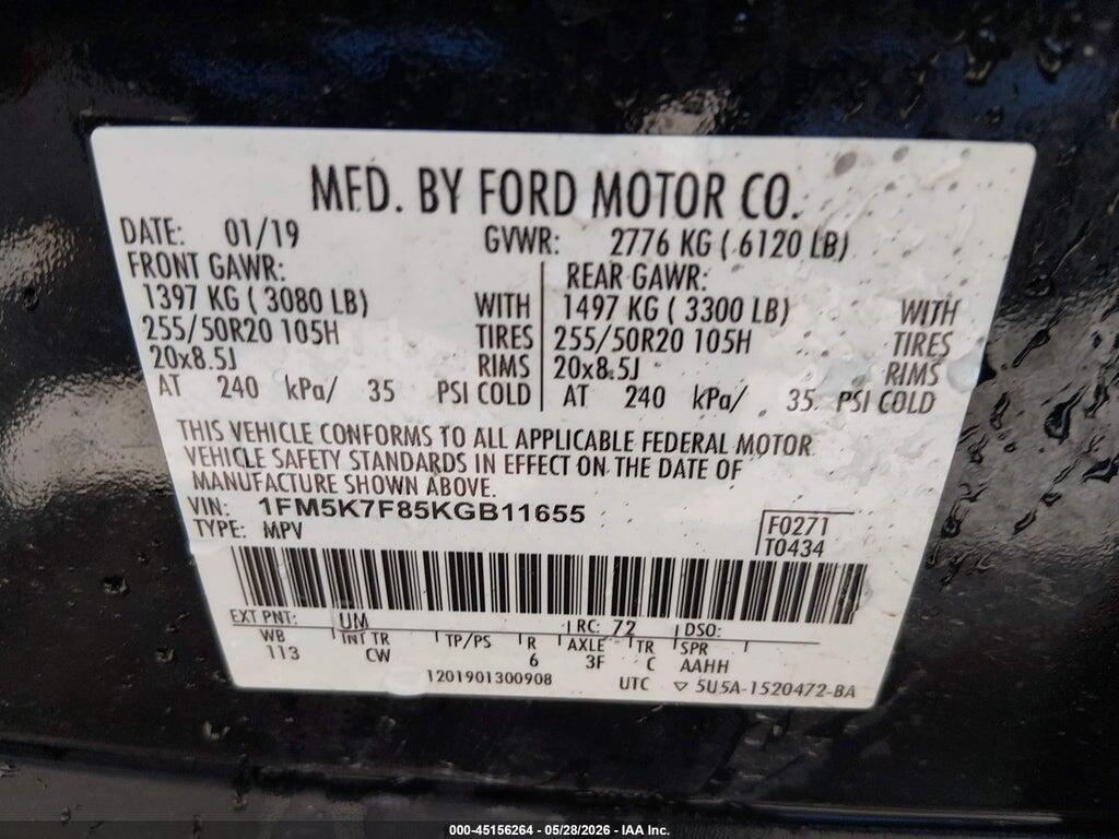 1FM5K7F85KGB11655 2019 FORD EXPLORER photo no. 9