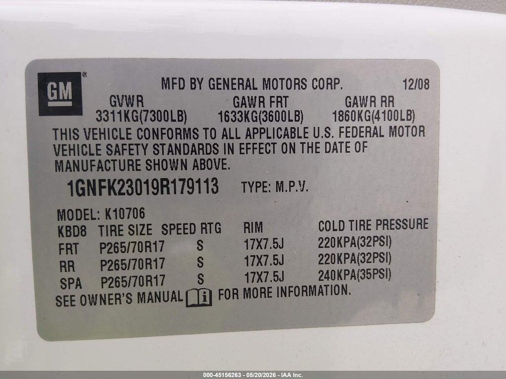 1GNFK23019R179113 2009 CHEVROLET TAHOE photo no. 9