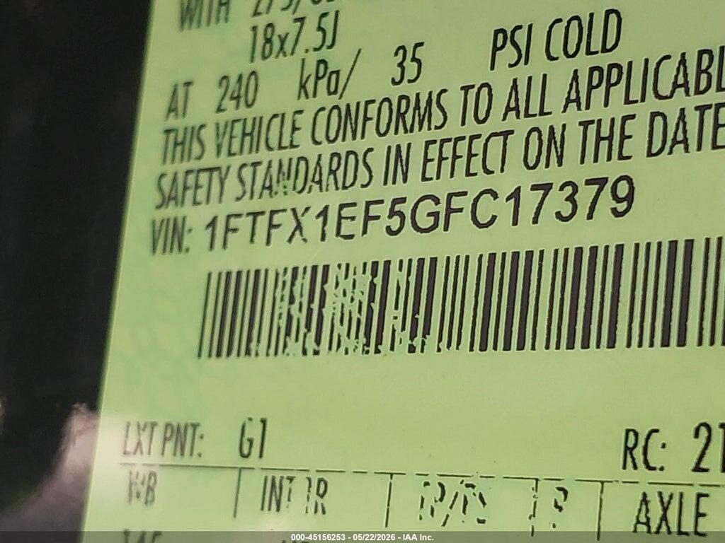 1FTFX1EF5GFC17379 2016 FORD F-150 photo no. 9