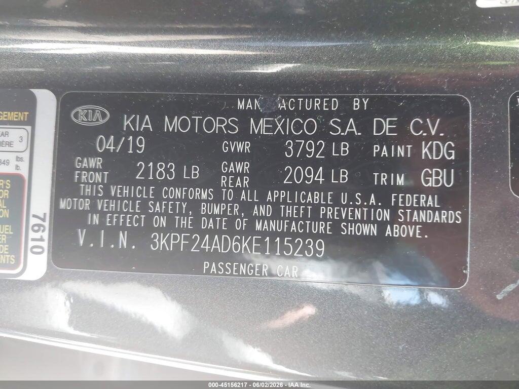 3KPF24AD6KE115239 2019 KIA FORTE photo no. 9