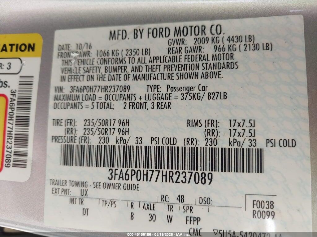 3FA6P0H77HR237089 2017 FORD FUSION photo no. 9
