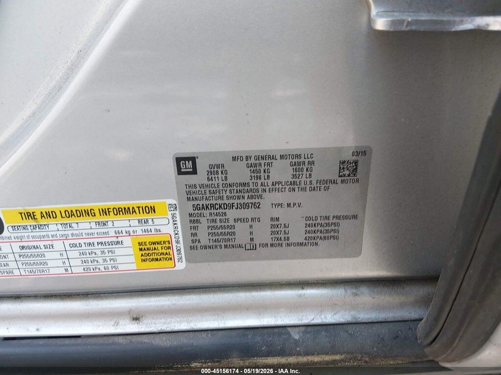 5GAKRCKD9FJ309762 2015 BUICK ENCLAVE photo no. 9
