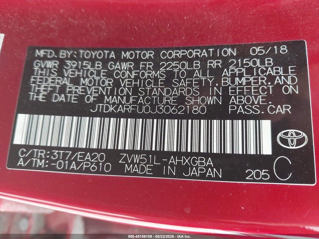 JTDKARFU0J3062180 2018 TOYOTA PRIUS photo no. 9