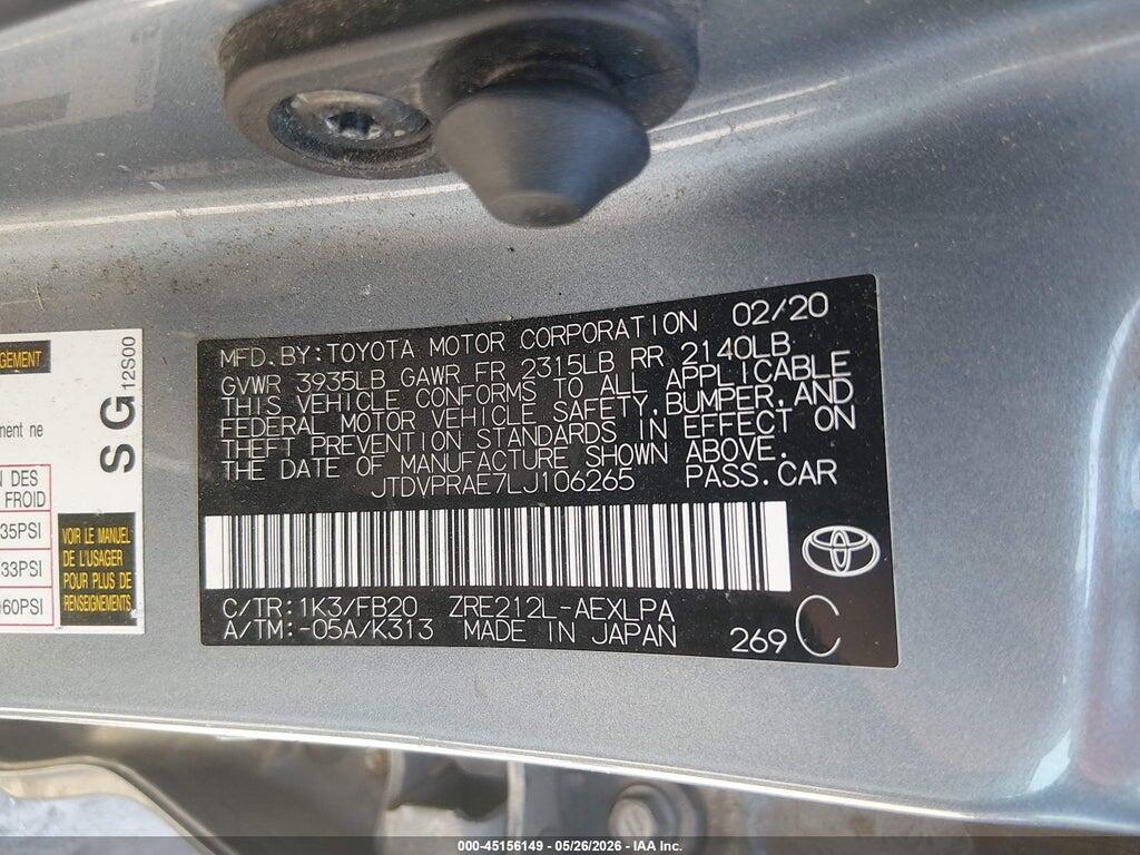 JTDVPRAE7LJ106265 2020 TOYOTA COROLLA photo no. 9