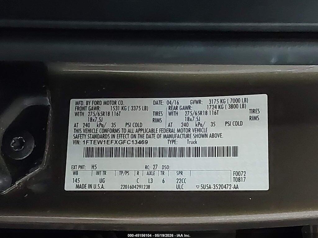 1FTEW1EFXGFC13469 2016 FORD F-150 photo no. 9