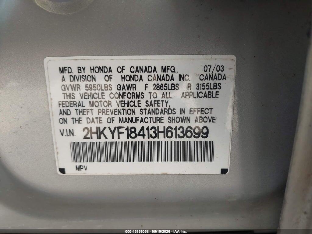 2HKYF18413H613699 2003 HONDA PILOT photo no. 9