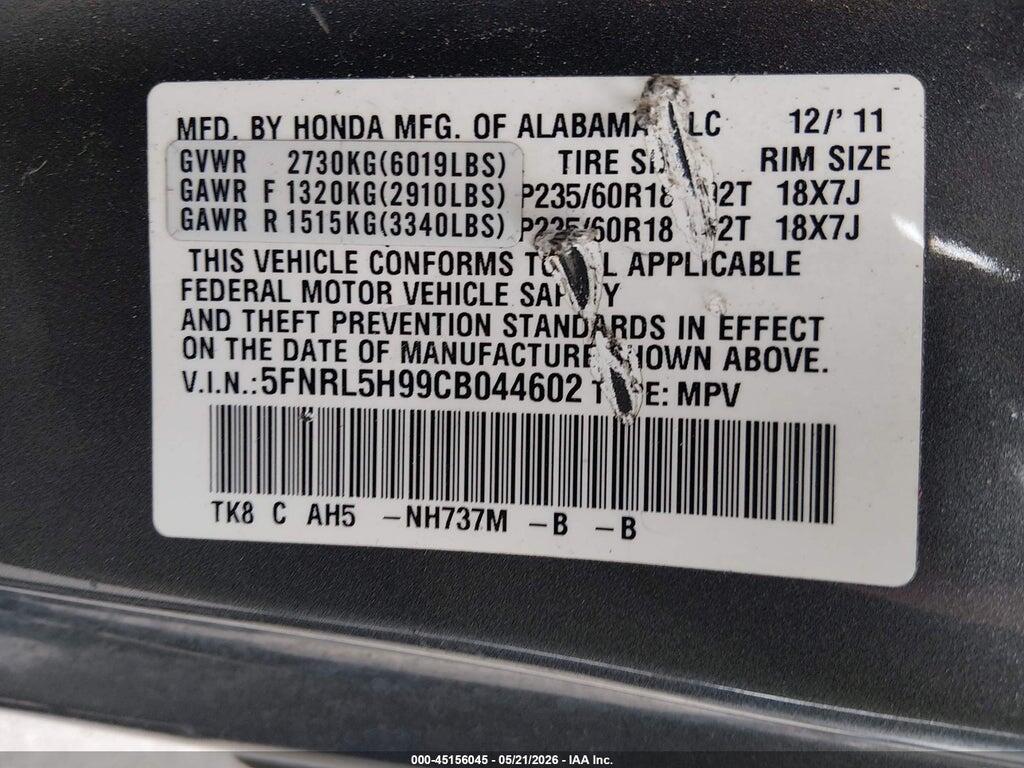 5FNRL5H99CB044602 2012 HONDA ODYSSEY photo no. 9