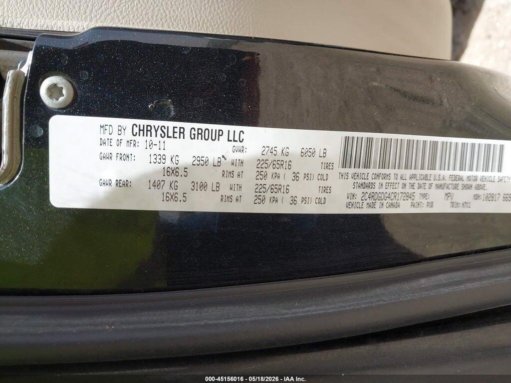 2C4RDGDG4CR172845 2012 DODGE GRAND CARAVAN photo no. 9