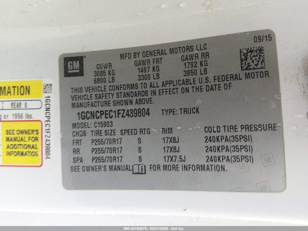 1GCNCPEC1FZ439804 2015 CHEVROLET SILVERADO 1500 photo no. 9