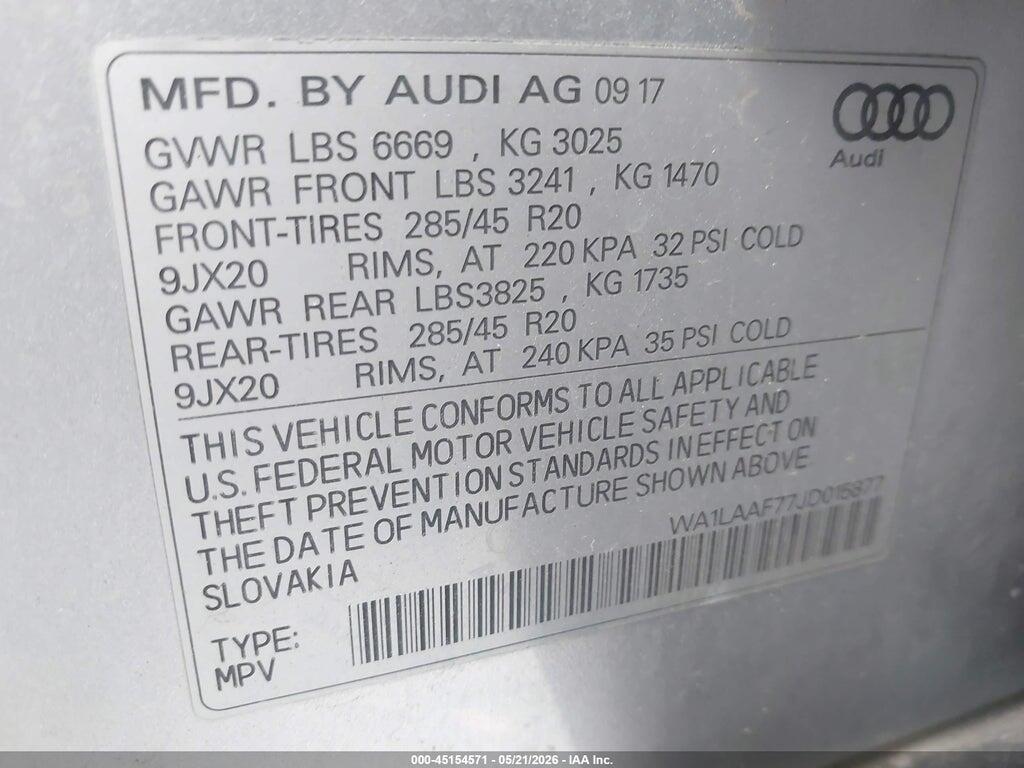 WA1LAAF77JD015877 2018 AUDI Q7 photo no. 9