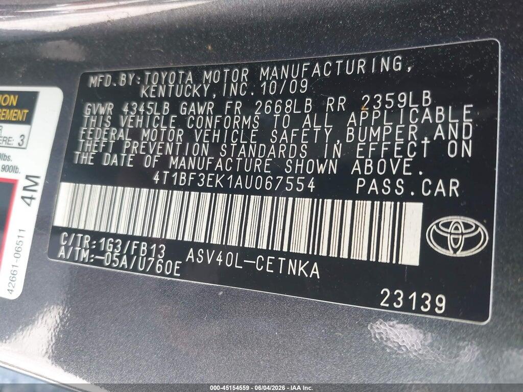 4T1BF3EK1AU067554 2010 TOYOTA CAMRY photo no. 9