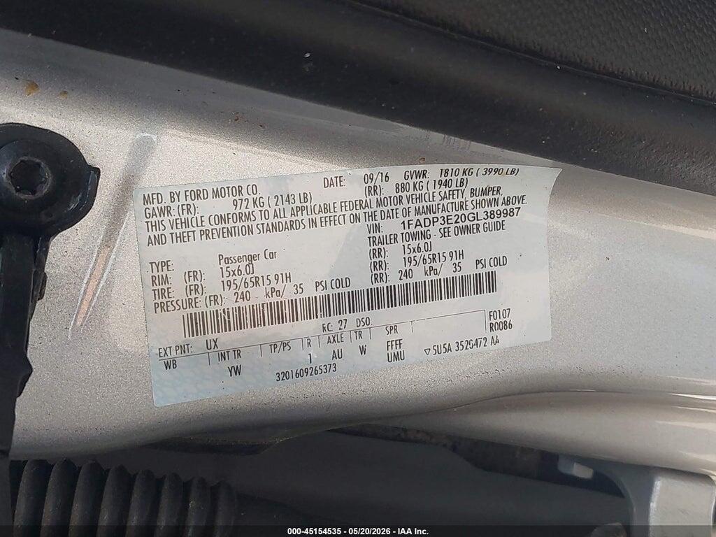 1FADP3E20GL389987 2016 FORD FOCUS photo no. 9