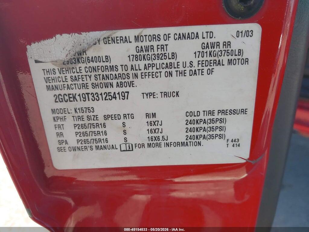 2GCEK19T331254197 2003 CHEVROLET SILVERADO 1500 photo no. 9