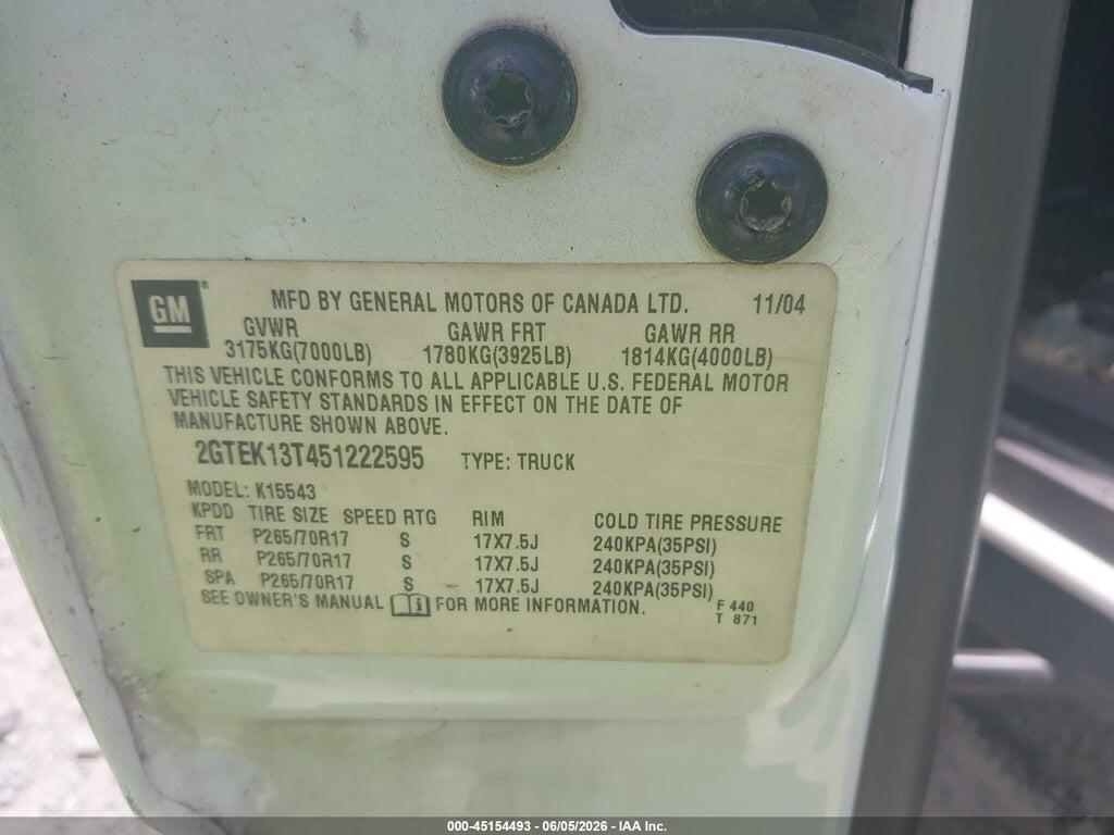 2GTEK13T451222595 2005 GMC SIERRA 1500 photo no. 9