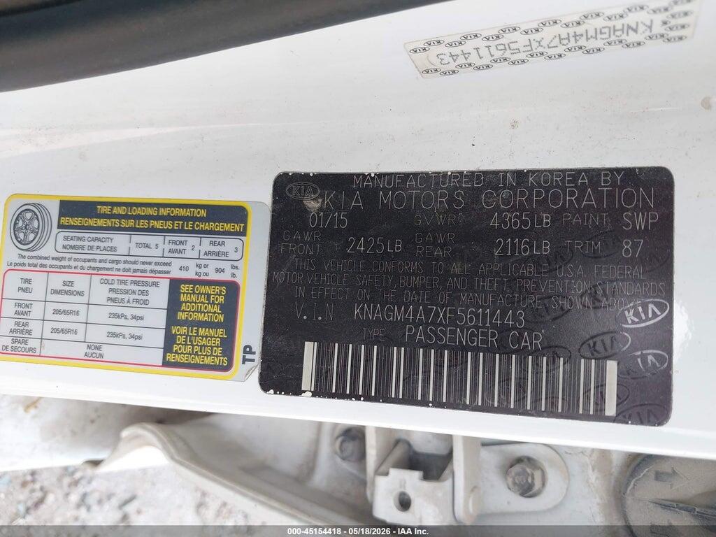KNAGM4A7XF5611443 2015 KIA OPTIMA photo no. 9