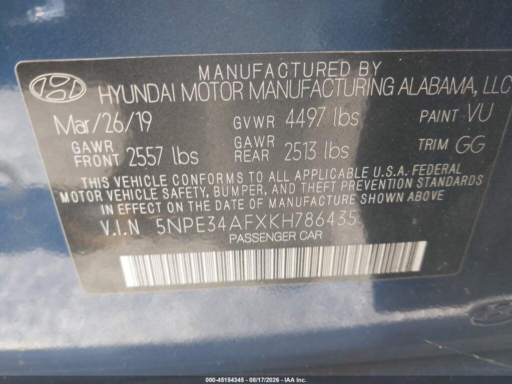 5NPE34AFXKH786435 2019 HYUNDAI SONATA photo no. 9