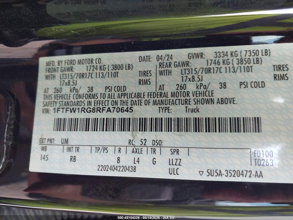 1FTFW1RG8RFA70645 2024 FORD F-150 photo no. 9