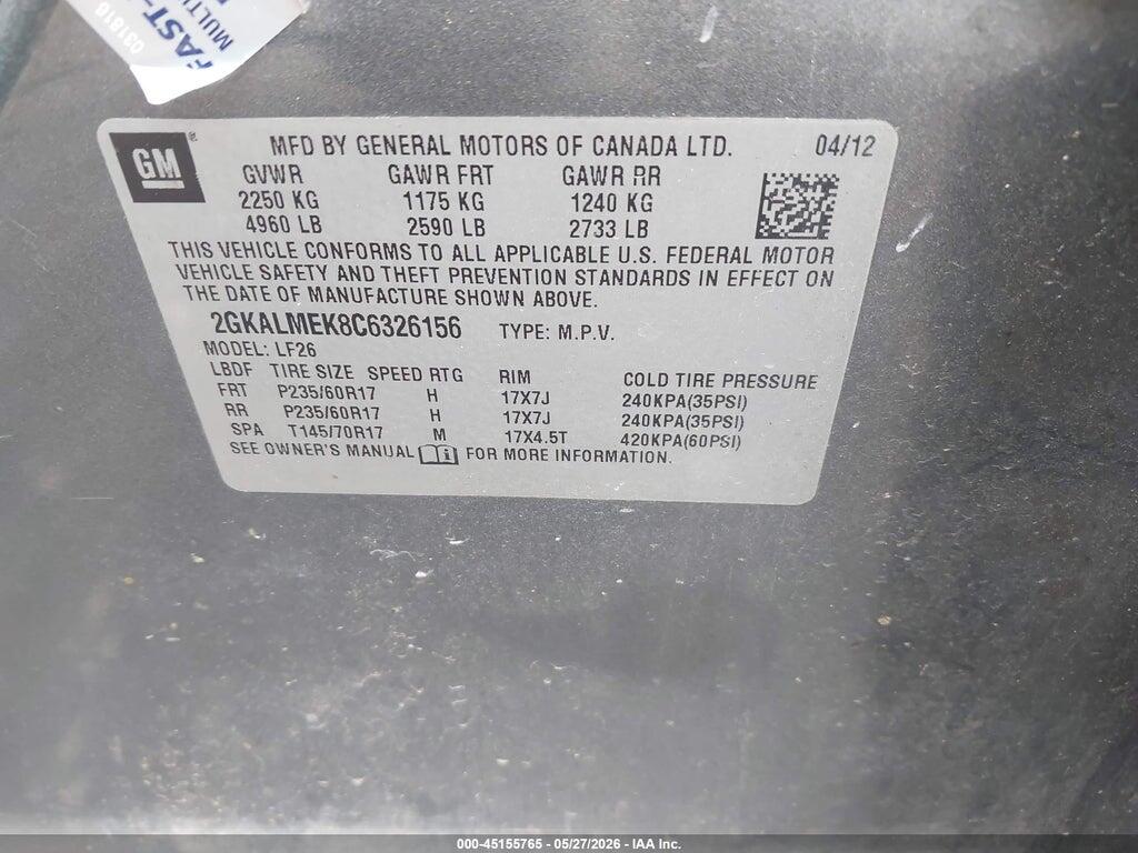 2GKALMEK8C6326156 2012 GMC TERRAIN photo no. 9
