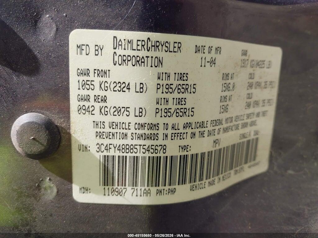 3C4FY48B85T545678 2005 CHRYSLER PT CRUISER photo no. 9