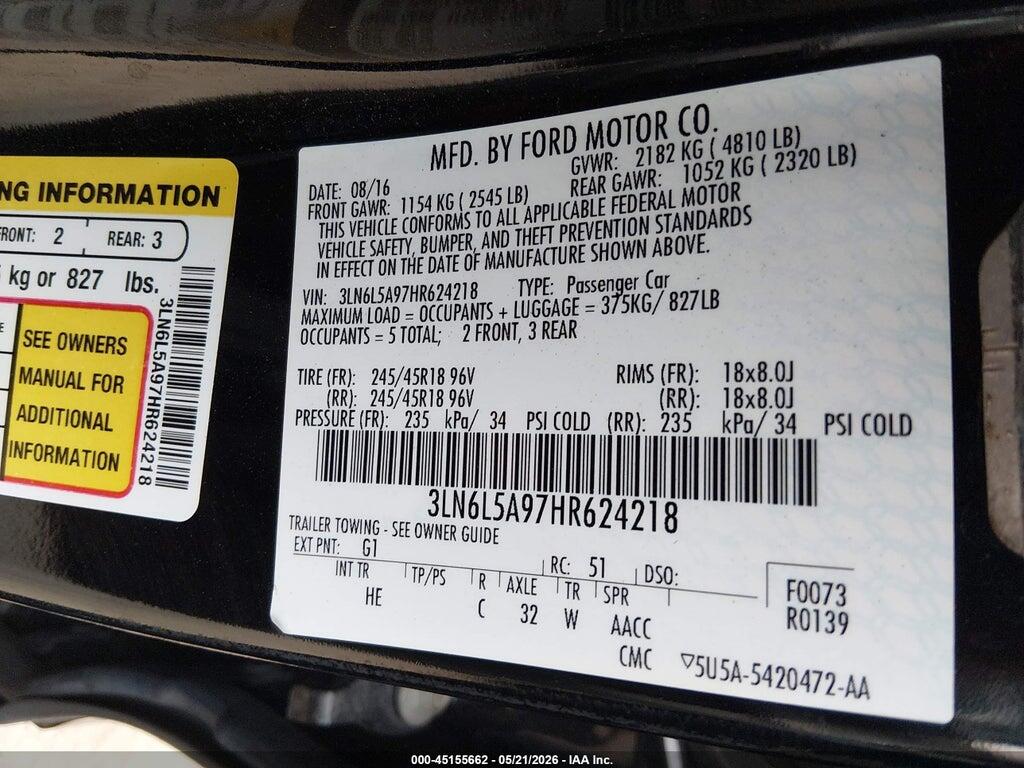 3LN6L5A97HR624218 2017 LINCOLN MKZ photo no. 9