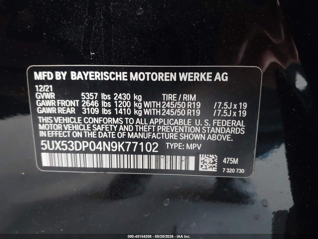 5UX53DP04N9K77102 2022 BMW X3 photo no. 9