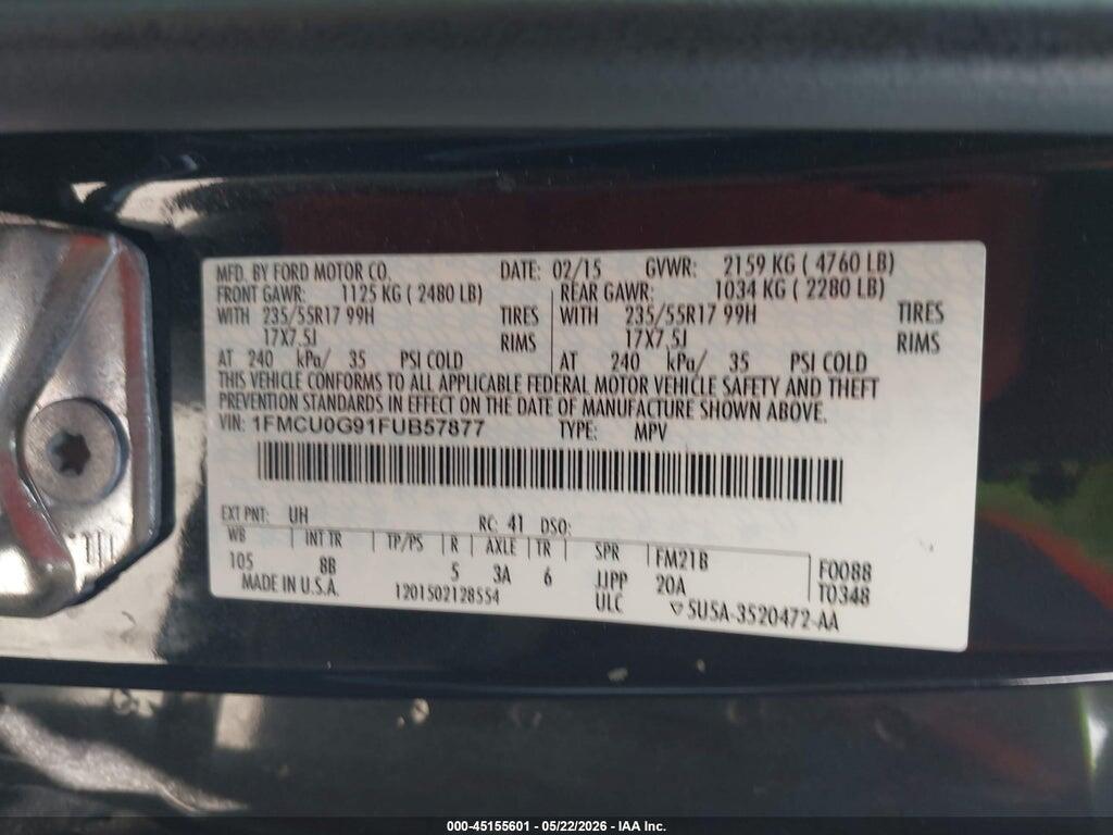 1FMCU0G91FUB57877 2015 FORD ESCAPE photo no. 9