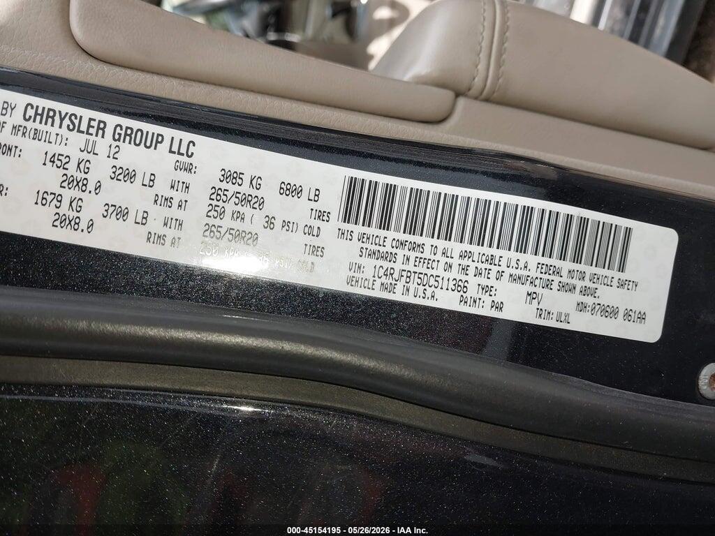 1C4RJFBT5DC511366 2013 JEEP GRAND CHEROKEE photo no. 9
