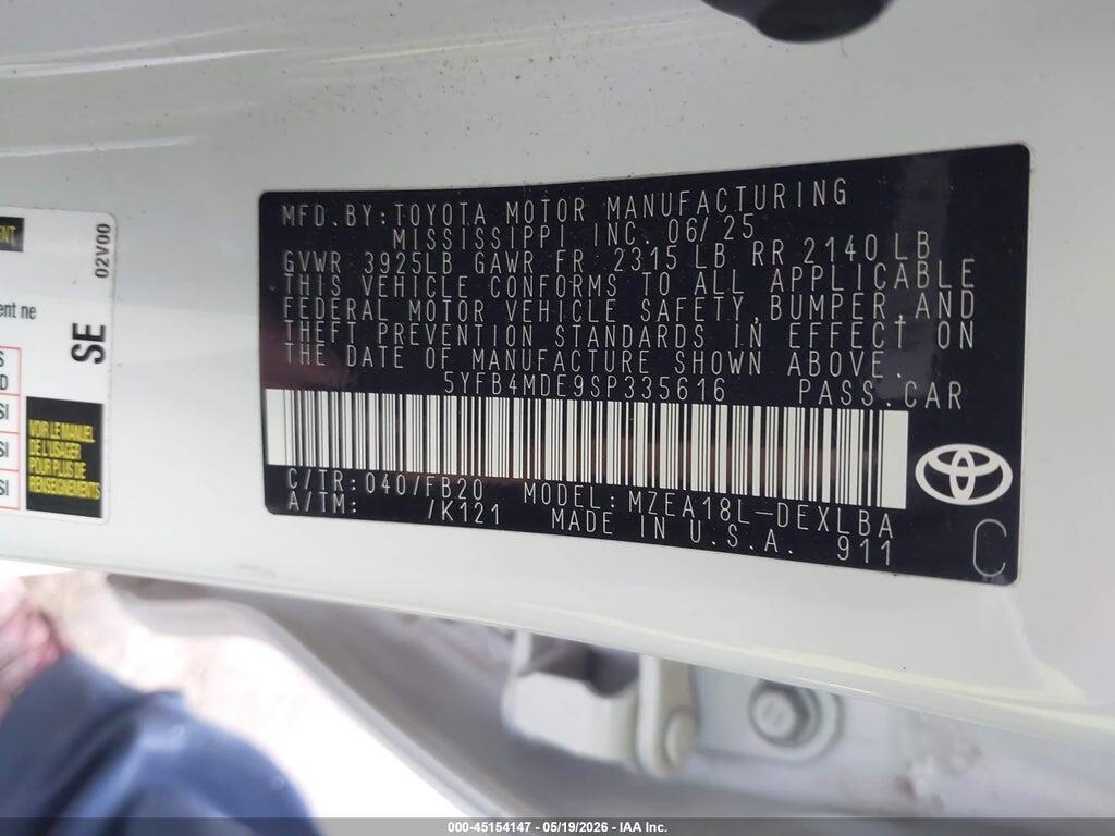 5YFB4MDE9SP335616 2025 TOYOTA COROLLA photo no. 9