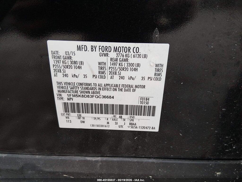 1FM5K8D83FGC36684 2015 FORD EXPLORER photo no. 9