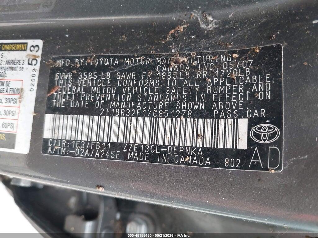 2T1BR32E17C851278 2007 TOYOTA COROLLA photo no. 9