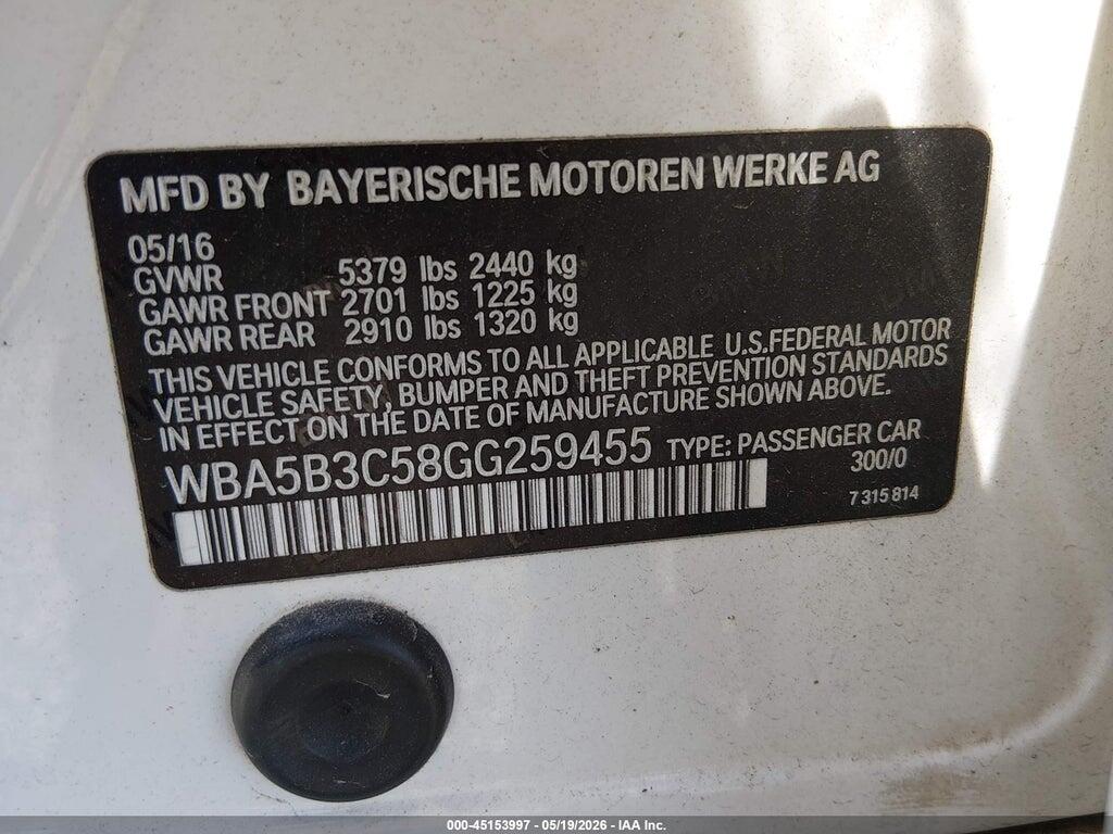 WBA5B3C58GG259455 2016 BMW 535I photo no. 9