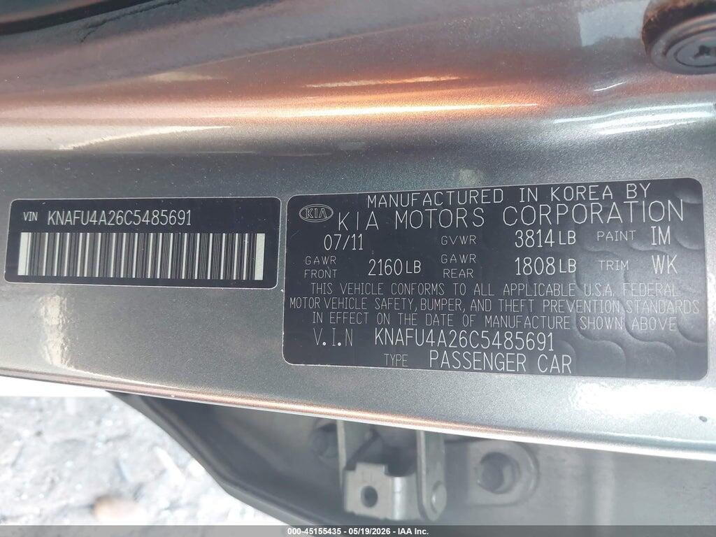 KNAFU4A26C5485691 2012 KIA FORTE photo no. 9